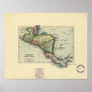 Poster Antique Map of Central America - 1902