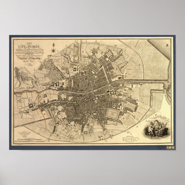 Pôster Antique Map of Dublin Ireland, 1797 (Frente)