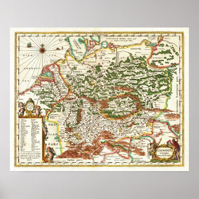 Pôster Antique Map of Germany c. 1657 (Frente)