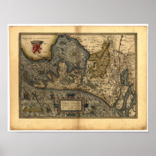 Poster Antique Map of Holland, the Netherlands 1570 A.D.