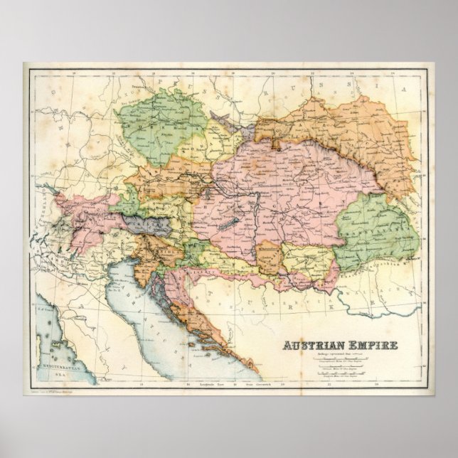 Pôster Antique map of the Austrian Empire (Frente)