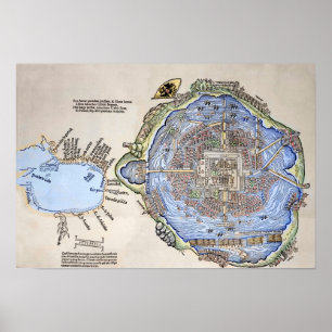 Poster Antique Map of the Aztec Capital Tenochtitlan