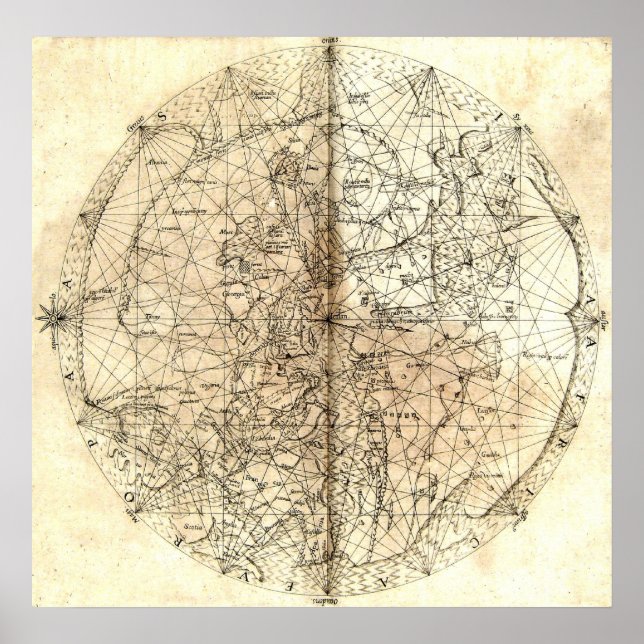 Pôster Antique Map of the World (Frente)