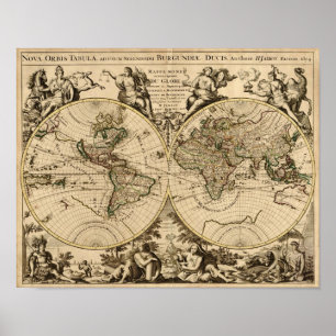 Poster Antique Mapa Mundial, 1694, por Alexis Hubert Jail