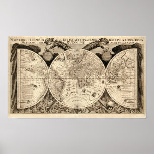 Pôster Antique Mapa Mundial de Philipp Eckebrecht - 1630