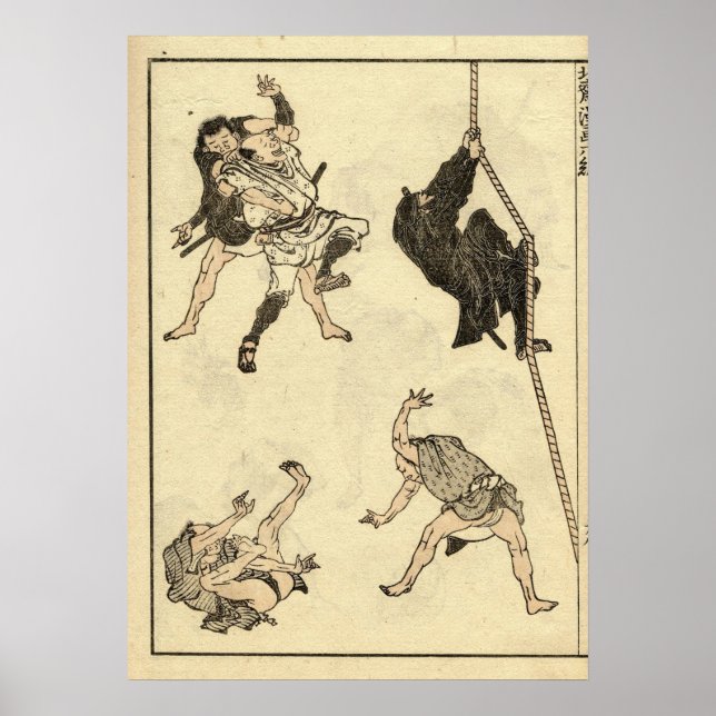 Poster Antique Ninja & Samurai Manga por Katsushika Hokus (Frente)