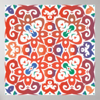 Antique ornate tiles talavera mexico. Hand drawn d