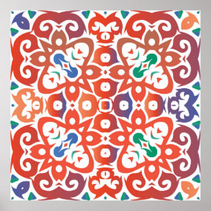 Poster Antique ornate tiles talavera mexico. Hand drawn d