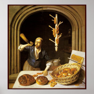 PÔSTER ANTIQUE OVEN BAKER, COMPRO DE PÃO DE BAKERY