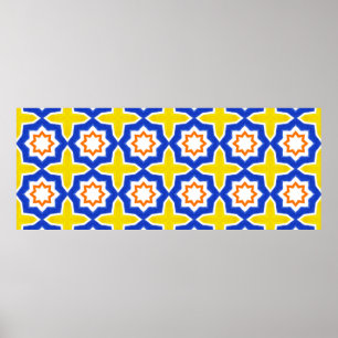 Poster Antique portuguese tiles. Blue and yellow Azulejos