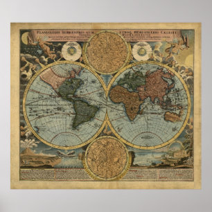 Poster Antique World Map by Johann Baptist Homann, 1716