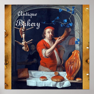 PÔSTER ANTÍQUIO OVEN BAKER, COMPRO DE PÃO DE BAKERY