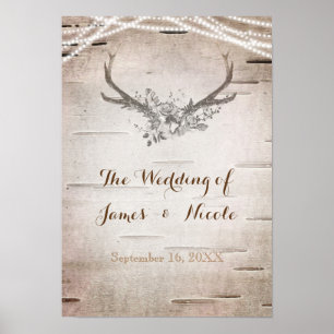 Pôster Antlers dos cervos & bandeira do casamento vintage