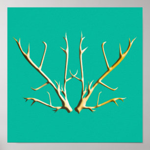 Poster Antlers Dourados na cerceta