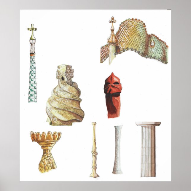 Pôster Antonio Gaudi. Barcelona. Espanha. Arquitetura (Frente)