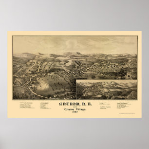 Pôster Antrim, mapa panorâmico do NH - 1887