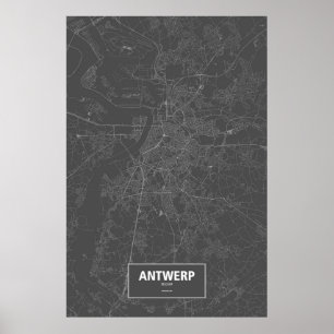 Pôster Antuérpia, Bélgica (branca no preto)