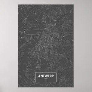 Pôster Antuérpia, Bélgica (branca no preto)