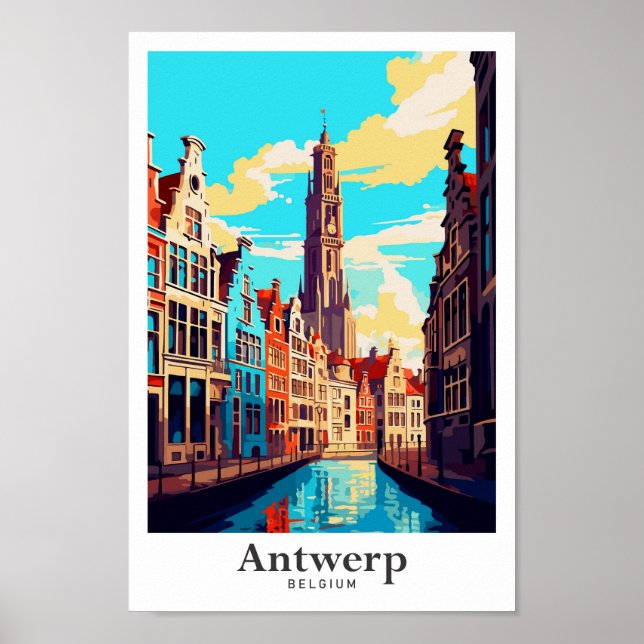 Poster Antuérpia Bélgica Viagens vintage Retrato (Frente)