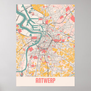 Poster Antuérpia - Mapa da Cidade de Chalk na Bélgica