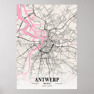 Poster Antuérpia - Mapa da cidade napolitana na Bélgica