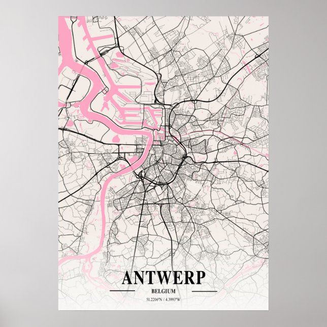 Poster Antuérpia - Mapa da cidade napolitana na Bélgica (Frente)