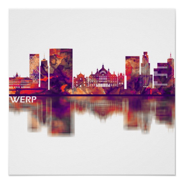 Pôster Antwerp Belgium Skyline (Frente)