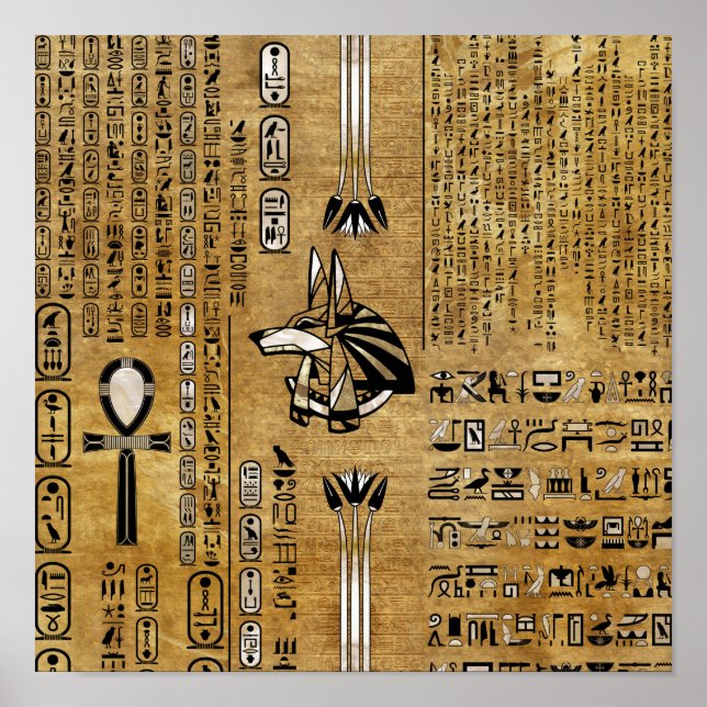 Poster Anubis - Deus egípcio - Dourado e Pérola (Frente)