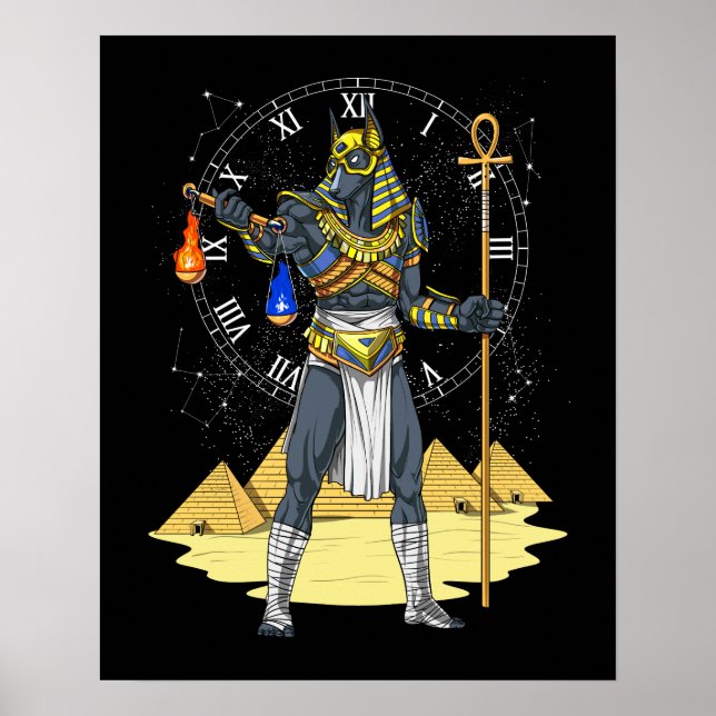 Poster Anubis Egípcio Deus Antiguamente Ankh Mitologia (Frente)