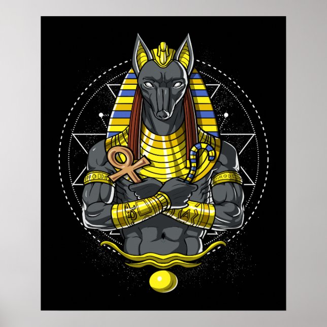 Poster Anubis Egípcio Lobo Deus Egito Mito Ankh (Frente)