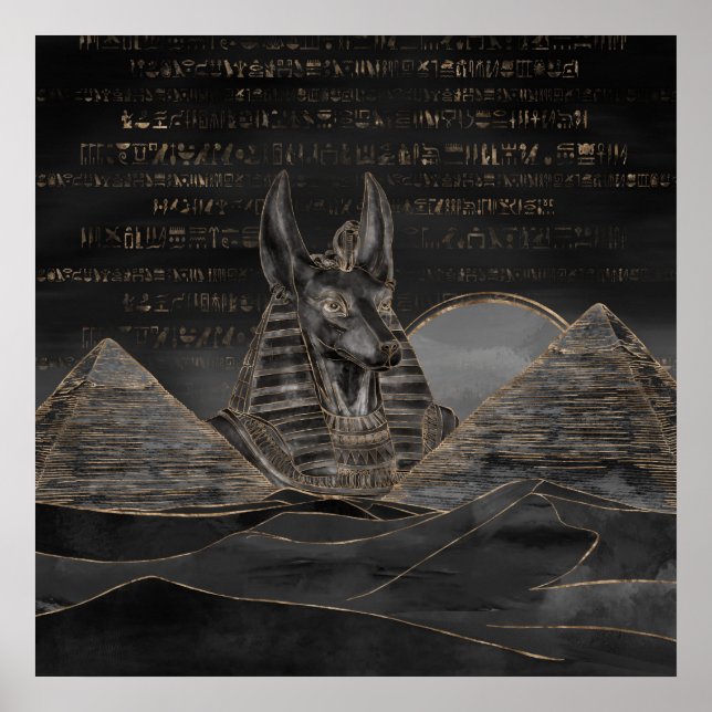 Poster Anubis sobre a paisagem das pirâmides no Egito (Frente)
