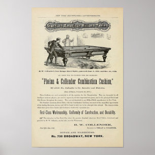 Poster Anúncio 1874 das mesas de bilhar da antiguidade