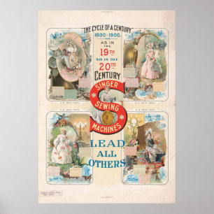 Poster Anúncio Antigo de Máquina de Costura Singer