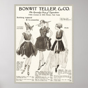 Poster Anúncio Contemporâneo de Roupa de Banhos de 1916