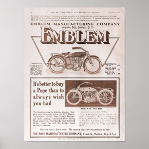 Pôster Anúncio da motocicleta do emblema 1914 e do papa