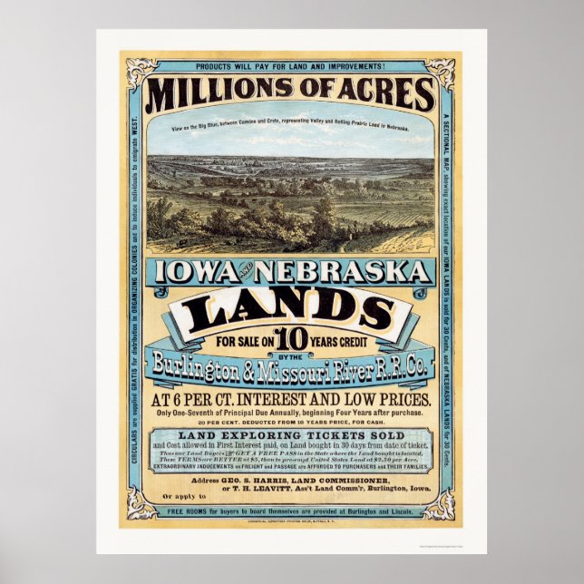 Poster Anúncio da Terra em Iowa e Nebraska 1872 (Frente)