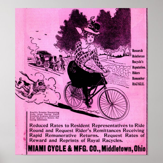 Pôster anúncio de bicicleta da década de 1890 The Racycle (Frente)