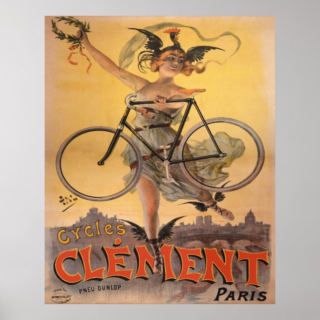 Poster anúncio de bicicleta francesa de 1898 (Frente)