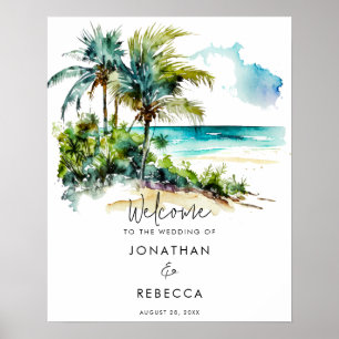 Poster anúncio de casamento moderno da praia tropical pos