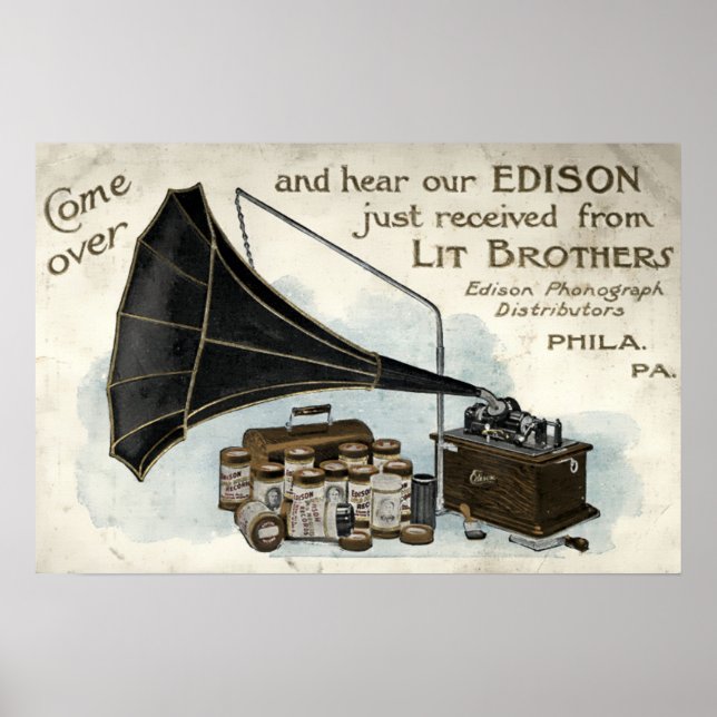 Poster Anúncio de Fonógrafo da Era Vitoriana Antiga (Frente)