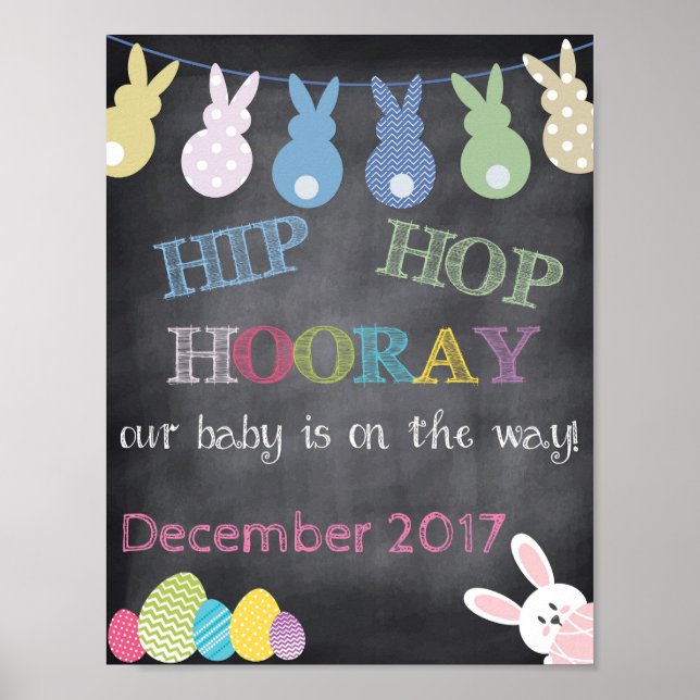 Poster Anúncio de gravidez de Páscoa Hooray Hop (Frente)