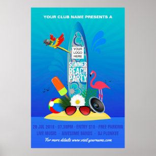 Pôster Anúncio de logotipo do Club Summer Beach
