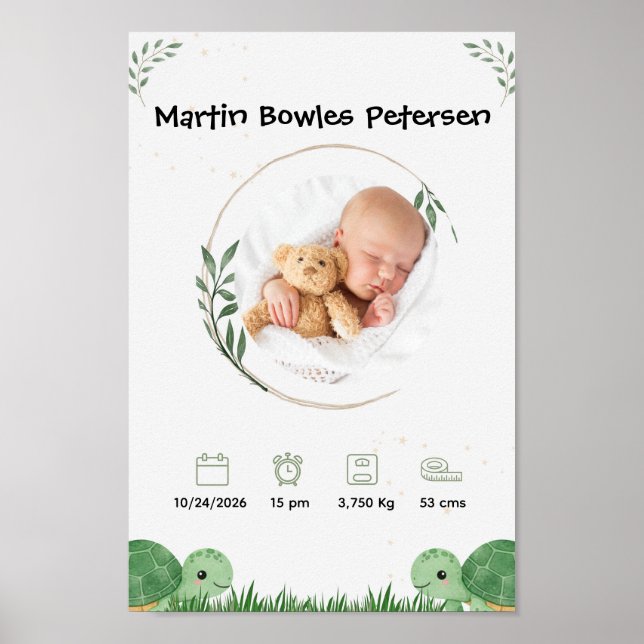 Poster Anúncio de Nascimento de Bebê Personalizado  (Frente)
