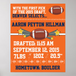 Pôster Anúncio de Nascimento de Futebol - Laranja e Azul