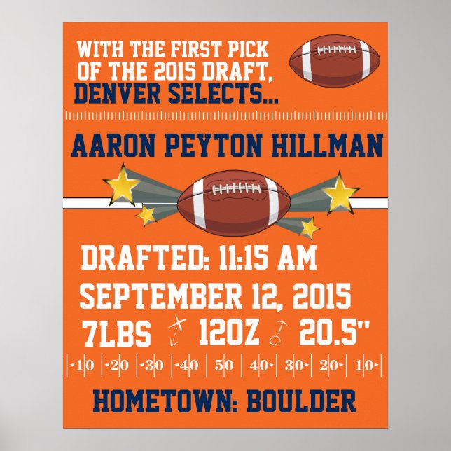 Pôster Anúncio de Nascimento de Futebol - Laranja e Azul (Frente)