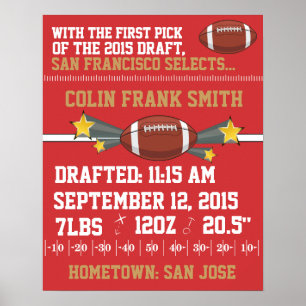 Poster Anúncio de Nascimento de Futebol - Vermelho e Dour