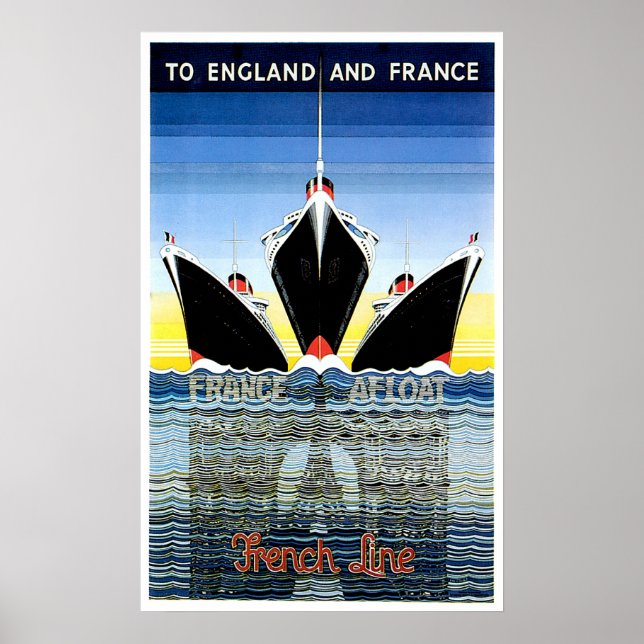 Poster Anúncio de navio da linha francesa Vintage (Frente)