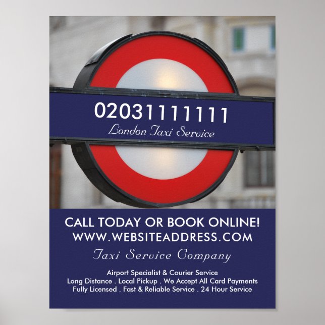 Poster Anúncio de Sinal de Táxi em Londres City (Frente)