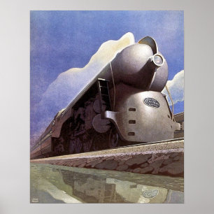 Poster Anúncio de Trem Locomotiva Art Déco Vintage
