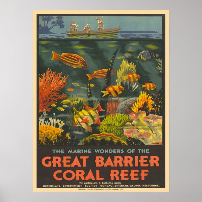 Poster Anúncio de Viagem de Recife de Coral Vintage (Frente)